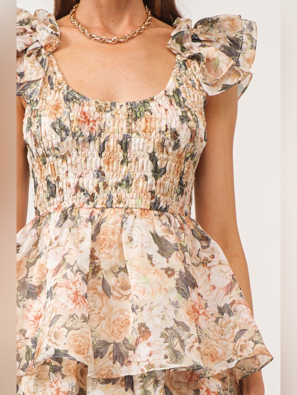 Sophie Forever & Always Organza Midi Dress Med Floral Smocked Tiered Cottagecore - Picture 4 of 14